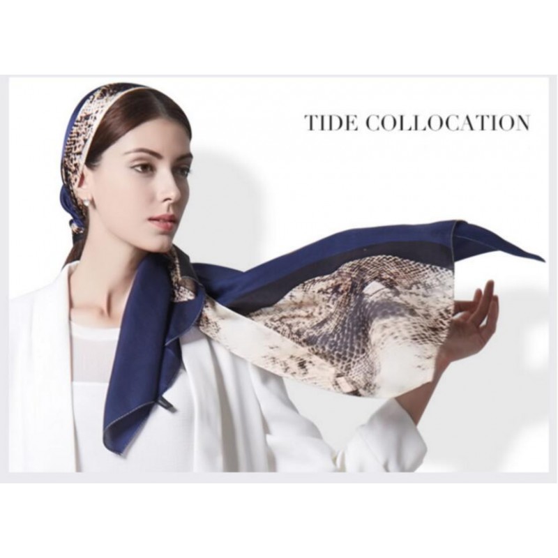 Pure Silk Scarf Navy Print Women Summer Scarf